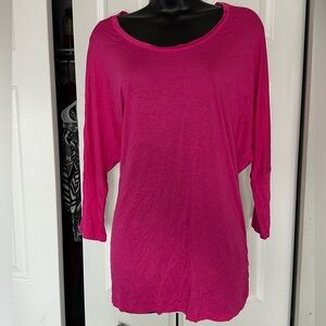 Ambiance Apparel - *Plus Size* Hot pink 3/4 sleeve oversized tunic - Size 2X